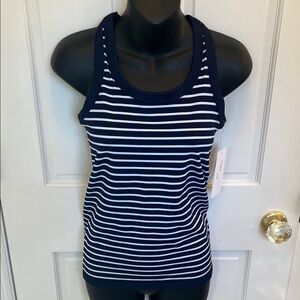 NWT Yogalicious Lux Navy and White Seamless Bold Stride Tank Top, size M